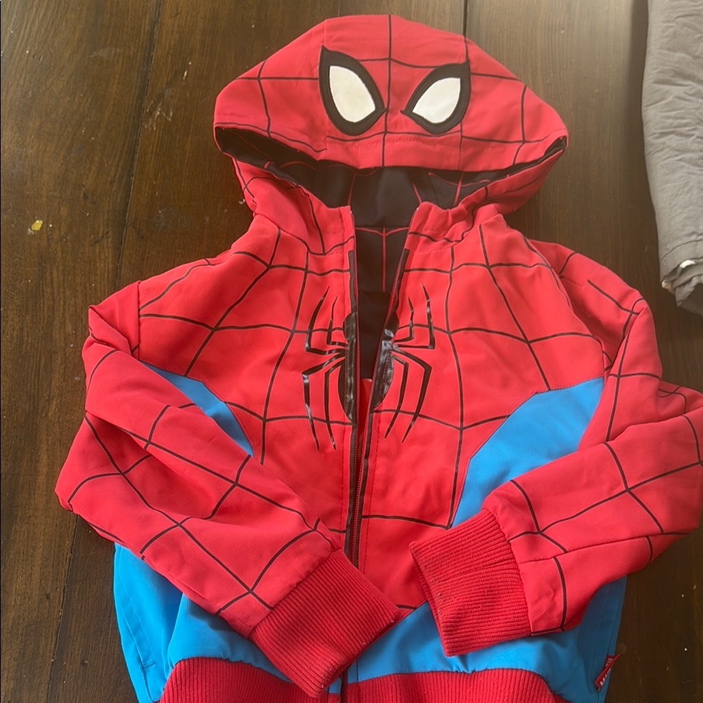 Red and Blue Superhero reversible jacket with Web Design & hood